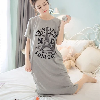 

Women's Cotton Cartoon Print O-neck Night Dress Short Sleeve Sweet Nightie Home Clothes 2020 Spring Summer Sleepwear Female