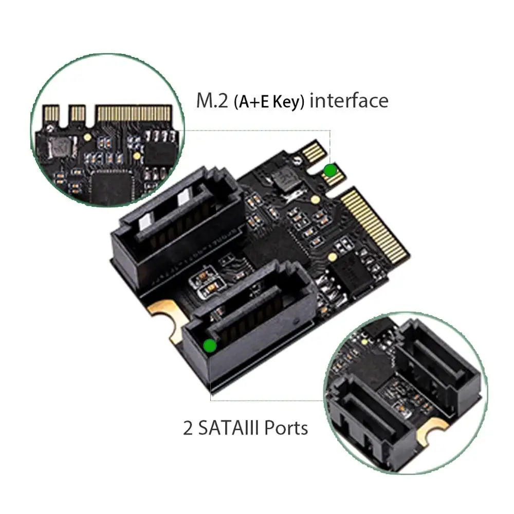 IOCREST M 2 ngff to sata 3 adapter card A Key and E key to 2 3