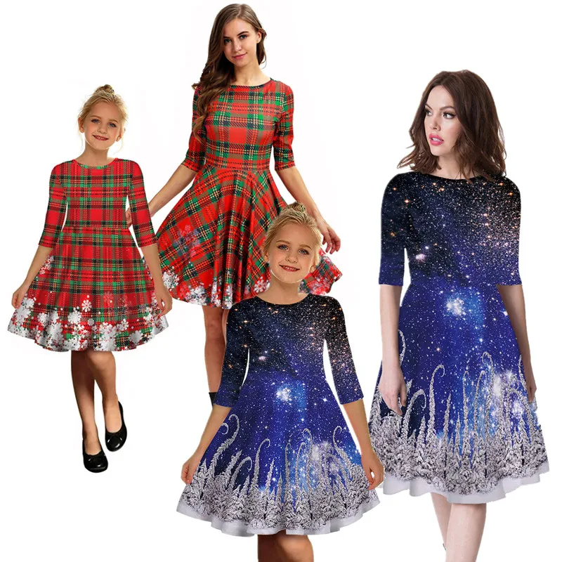 Family Matching Dress Daughter-Dresses Mom Girl Women Teen 3D Print