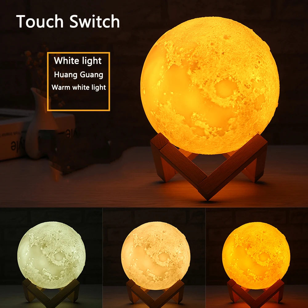 

Moon lamp 3D Print Rechargeable Night light 3/7 Color Control lamp Creative Remote/Touch Switch For Bedroom Decoration Kid Gift