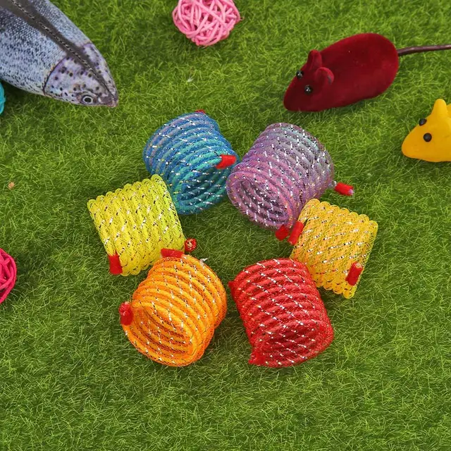 4/6/12pcs Cat Spring Toy Colorful Plastic Spring Training Toy Lovely Interesting Kitten Chasing Teasing Interactive Toys 4