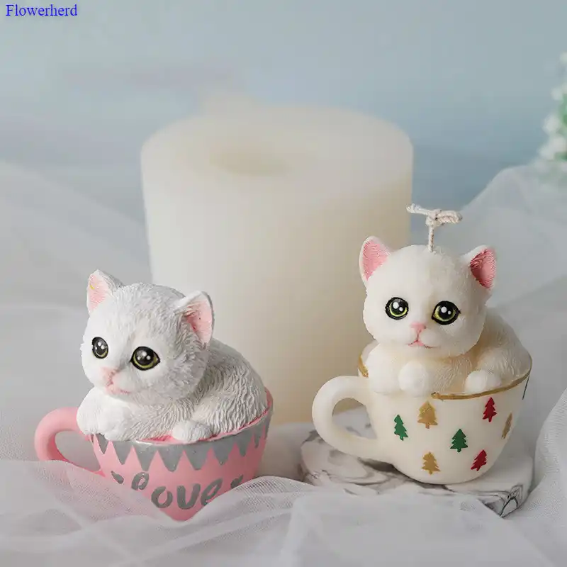 ティーカップ猫シリコンモールドかわいい漫画猫キャンドルモールド 