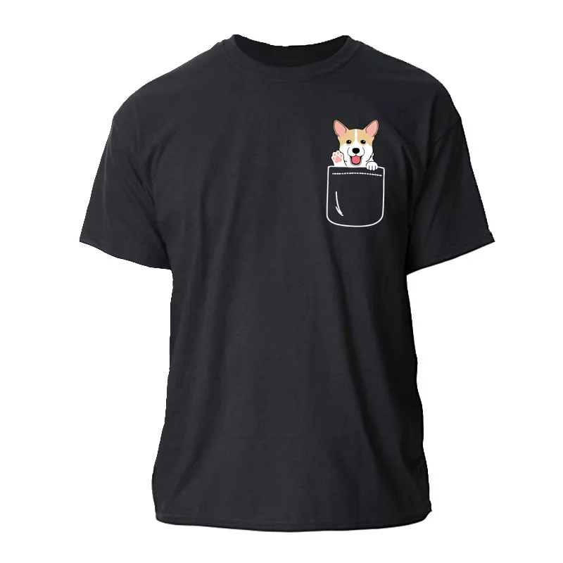 Print Corgi In Pocket Funny Cute Dog Blush Smile T-Shirt 2020 Novelty Humor Men T Shirt Clothes Tshirt Man Pattern | Мужская одежда
