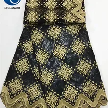 LIULANZHI Африканский Базен riche ткань с бисером модный черный Базен хлопок broderie вышивка тюль кружево для свадьбы 7 ярдов PB06