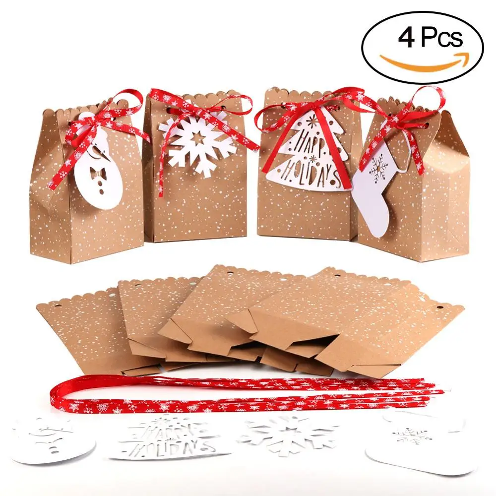 OurWarm 12 шт рождественская подарочная коробка для печенья с крышками прозрачное окно крафт-бумажные коробки год подарочная коробка сувениры DIY поставки - Цвет: Candy Bags