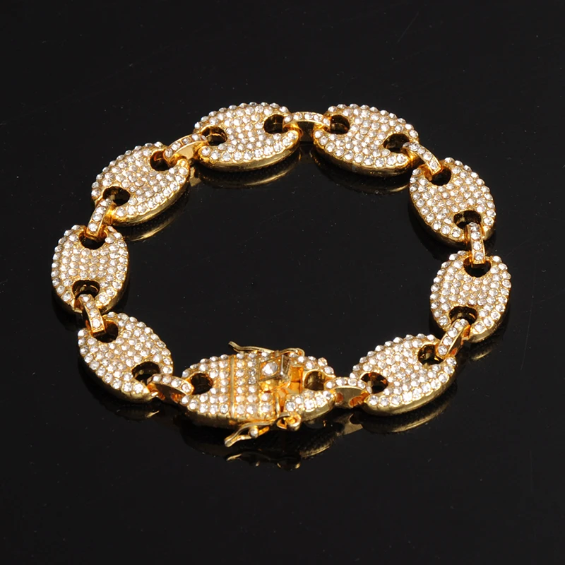 Ожерелье в стиле хип-хоп со льдом из фианита, разноцветные стразы в виде кофейных бобов, свинок, носа, ювелирное изделие для мужчин - Окраска металла: Gold Bracelet