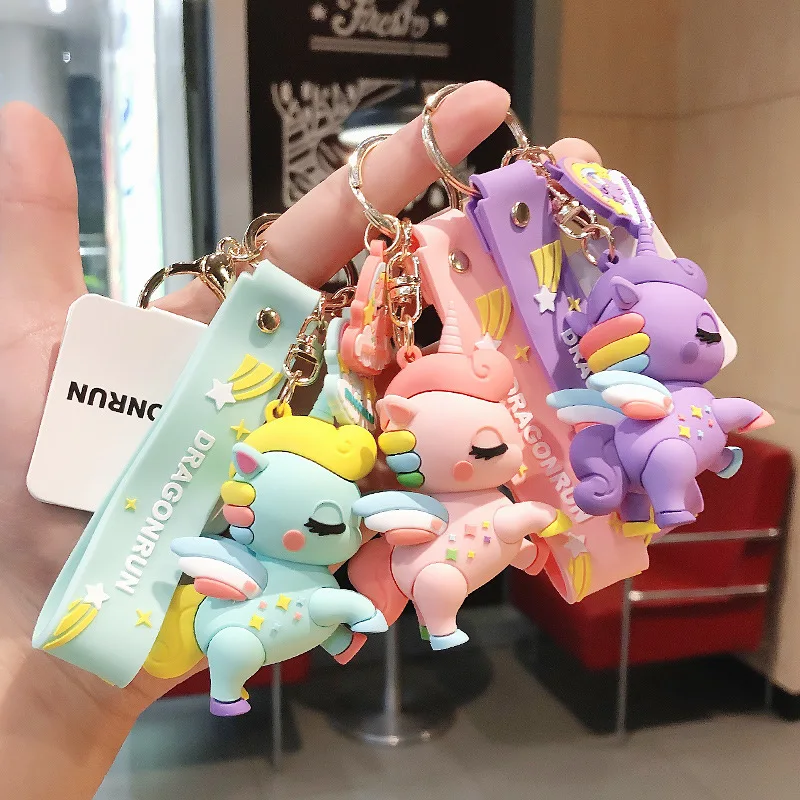 Rainbow Unicorn Keychain, Cartoon Silicone Doll, Creative Personality, Car Backpack, Couple Pendant Decoration, Cute and Funny 2