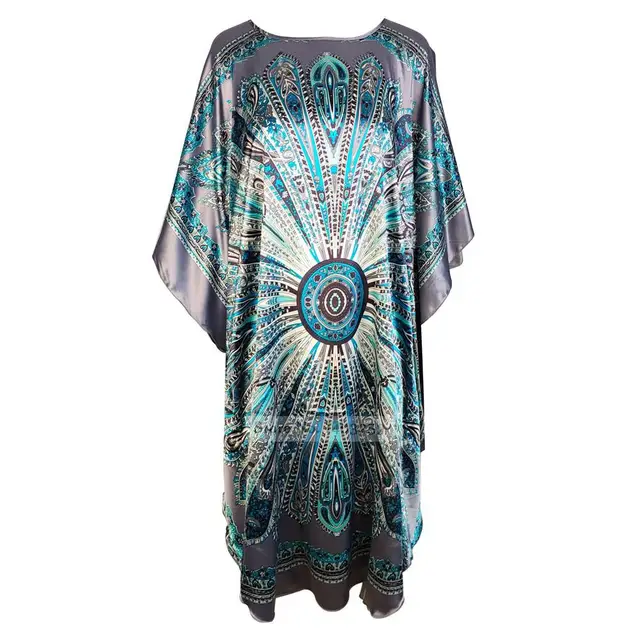 Sexy Female Silk Rayon Robe Bath Gown Nightgown Summer Casual Home Dress Printed Loose Sleepwear Plus Size Nightwear Bathrobe Style C 12