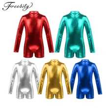 Детская одежда для девочек одежда с длинным рукавом и ложным воротником Блестящий металлический Молния сзади танцевальный гимнастический комбинезон-трико комбинезон детский танцевальный сценический костюм