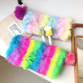 

Colorfur Pencil Bag 2019 New Rainbow Plush Pencil Bag Kawaaii Large Capacity Storage Bag Pencil Case Stationery School Supply