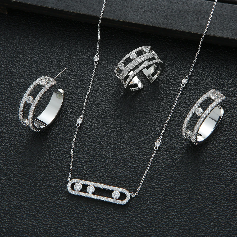 Trendy Dainty Necklace Earring Ring Sets Stackable Choker For Women Dubai Jewelry Gift Pendientes Mujer Moda HXS005 | Украшения и