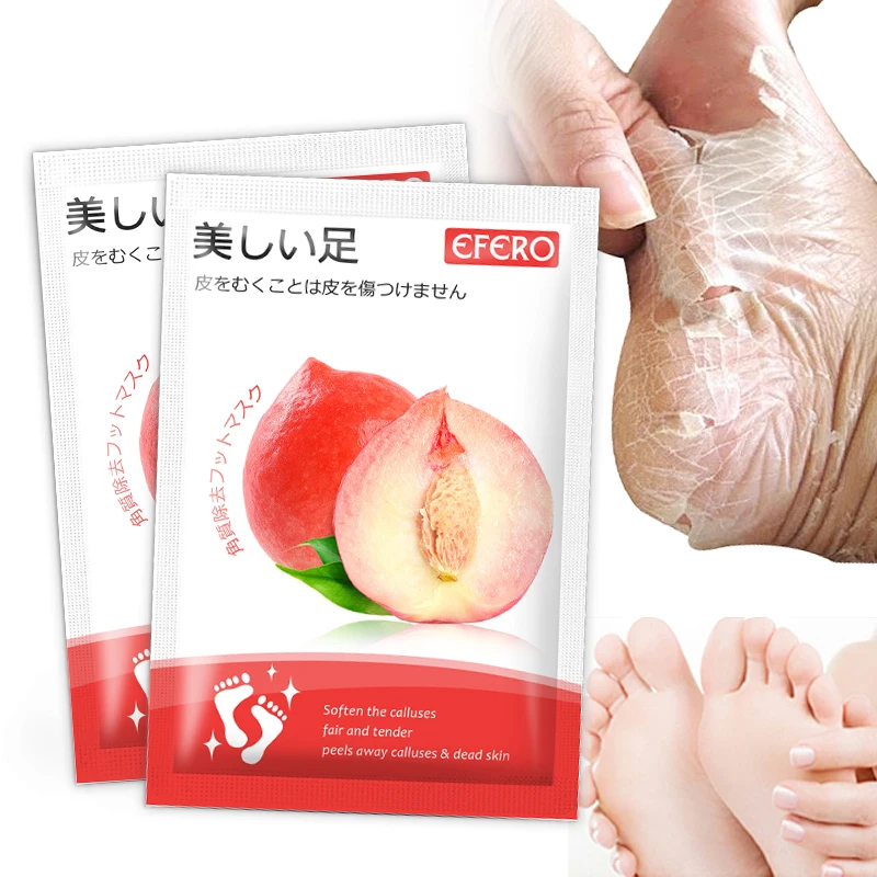 EFERO 5pairs Foot Peeling Mask Peach Moisturizing Exfoliation Cuticle Dead Skin Feet Care Pedicure Socks Foot Mask for Legs