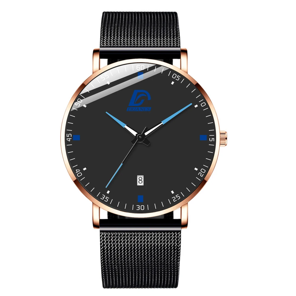Black Rose Gold Модные мужские Бизнес минималистичные часы Роскошные ультра тонкие из нержавеющей стали с сетчатым ремешком аналоговые кварцевые часы relogio masculino - Цвет: Black Rose Gold