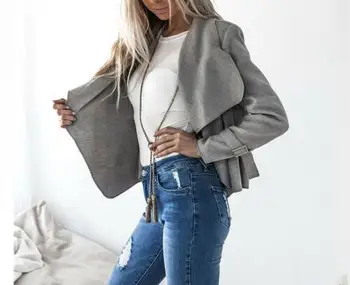 

Spring and Autumn Women's Casual Waterfall Cardigan Jacket Jacket Solid Color Loose Short Jacket Top Asymmetric Fashion Biker