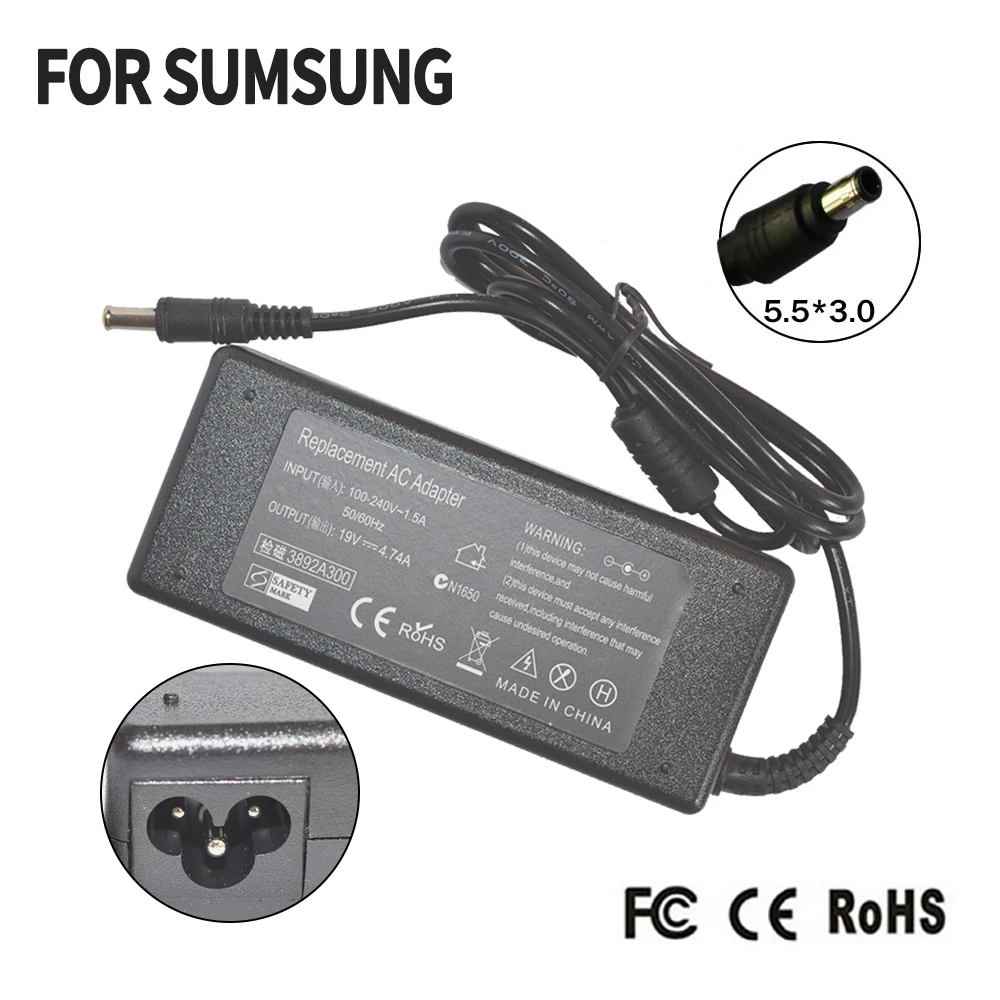 19V 4.74A 5,5*3,0 мм AC Зарядное устройство адаптер для ноутбука для samsung R428 R410 R65 R520 R522 R530 R580 R560 R518 R410 R429 R439 R453