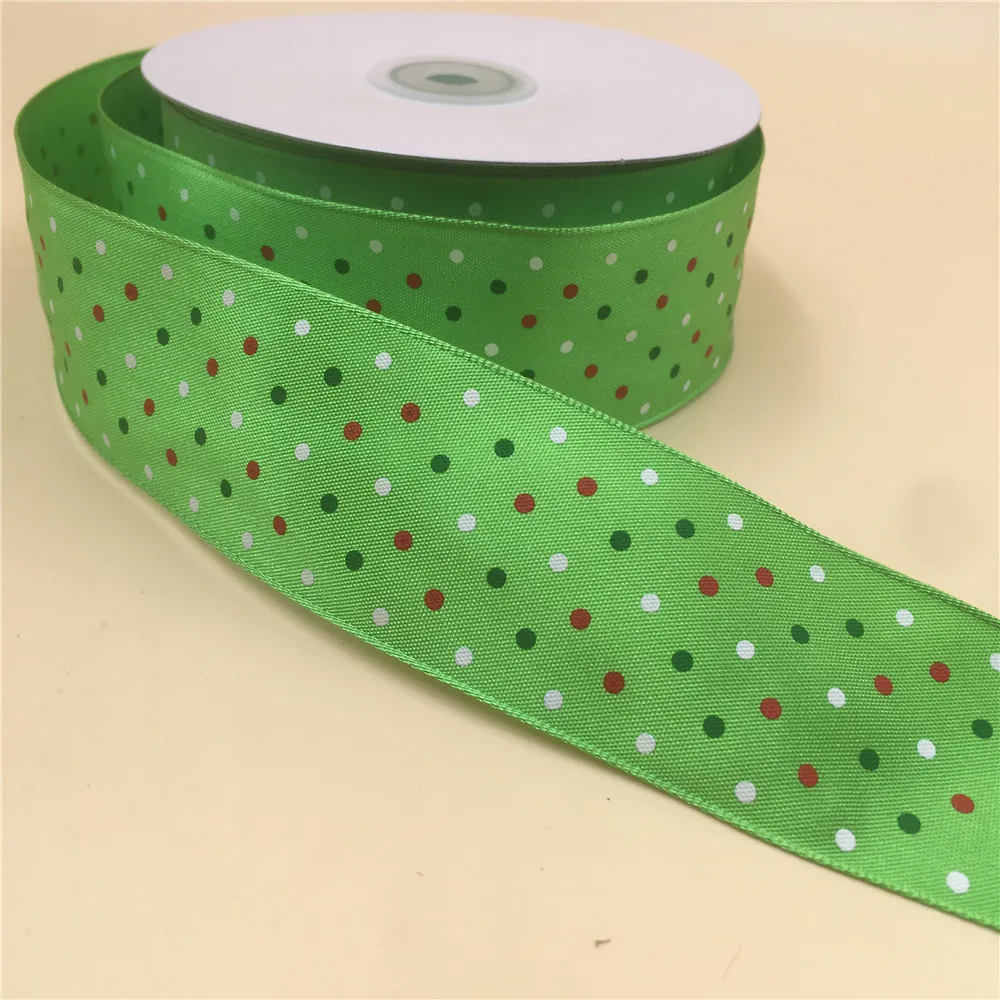 

38MM Wire Edge Green Ribbon Red White Multicolor Dot For Dress Bow Birthday Decoration Chirstmas Gift DIY Wrapping 25Yards N1140