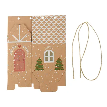 

10pcs/lot House Shaped Box With Rope for Chocolate Candy Cookie Christmas Party Decor Xmas Tree Hanging Navidad Gift Packaging