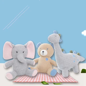 

Nordic Style Animal Knitted Wool Unicorns Elephant Dinosaur Stuffed Doll Toy Safety Bite Baby Toys Infant Sleeping Appease Doll