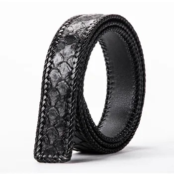 

Authentic Real Python Leather Men's Waist Strap Knitted Belts without Buckle Genuine Snakeskin Woven Border Male Black Belts