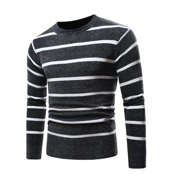 

Harajuku Autumn Winter Men Stripe Long Sleeve Round Neck Sweater Casual Knitted Top Mens Sweaters Pullovers Pullover Male Tops