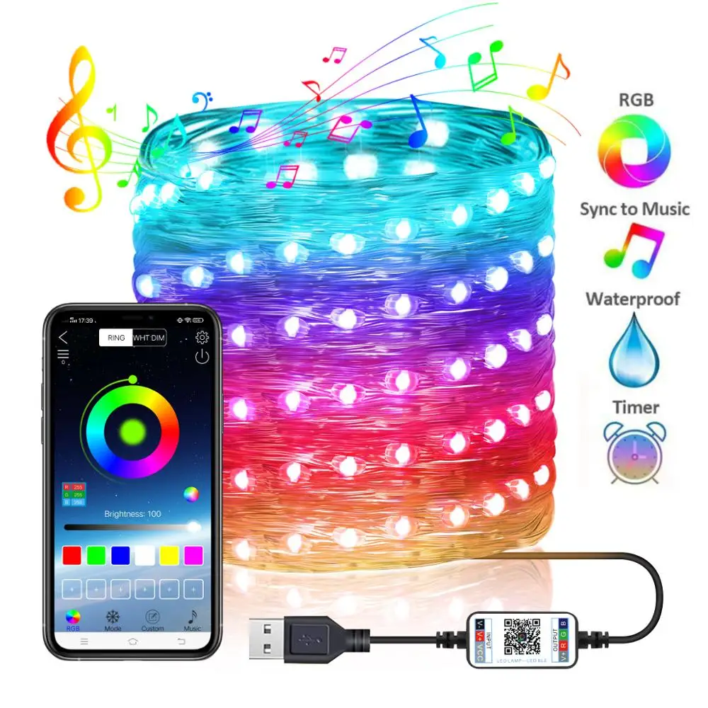 20m/5m Light Bar Decor USB LED String Light Bluetooth App Control Waterproof US 