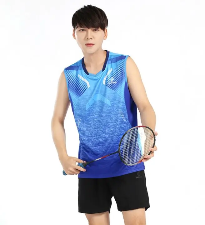 Рубашки для бадминтона без рукавов для мужчин, женщин и детей теннисные рубашки спортивный костюм для бадминтона для мальчиков комплект для настольного тенниса спортивный костюм 3889 - Цвет: Men Blue 1 set