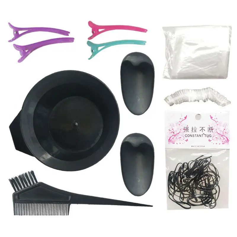 

Hair Dye Coloring DIY Tool Kit Brush Comb Ear Cover Comb Mixing Bowl Apron