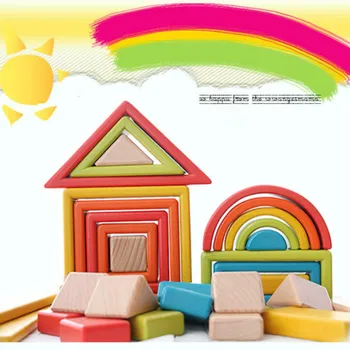 

Rainbow building block toys made of beech wood made by Montessori children's early education enlightenment toys wooden box gift