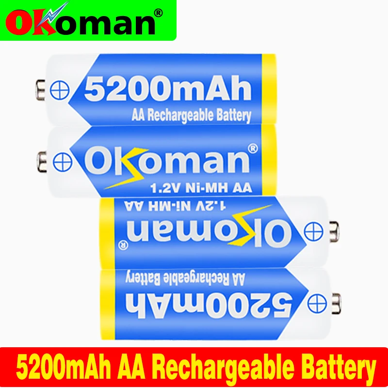 12Pcs AA Battery Rechargeable Batteries 1.2V 5200mAh Ni-MH Pre-charged 2A Baterias for Camera Flashlight | Электроника