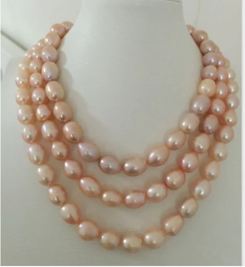 Elegant11-12mm Южное море барокко золото розовый жемчуг ожерелье 38 дюймов 925s