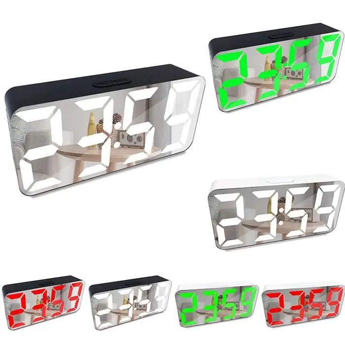 Digital LED Thermometer Snooze Mirror Home Bedside Rectangle Alarm Clock As Guft for Children Kids