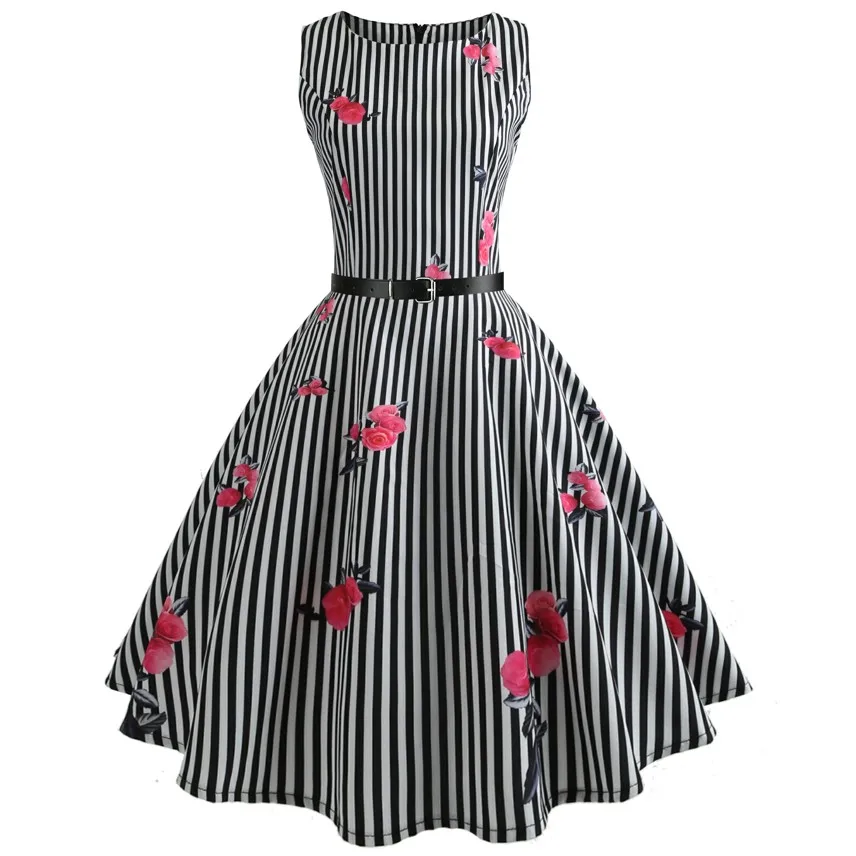 Летние женские платья, повседневные, цветочные, Ретро стиль, 50s 60s Robe Rockabilly Swing Pinup Vestidos, вечерние платья на День святого Валентина - Цвет: A18