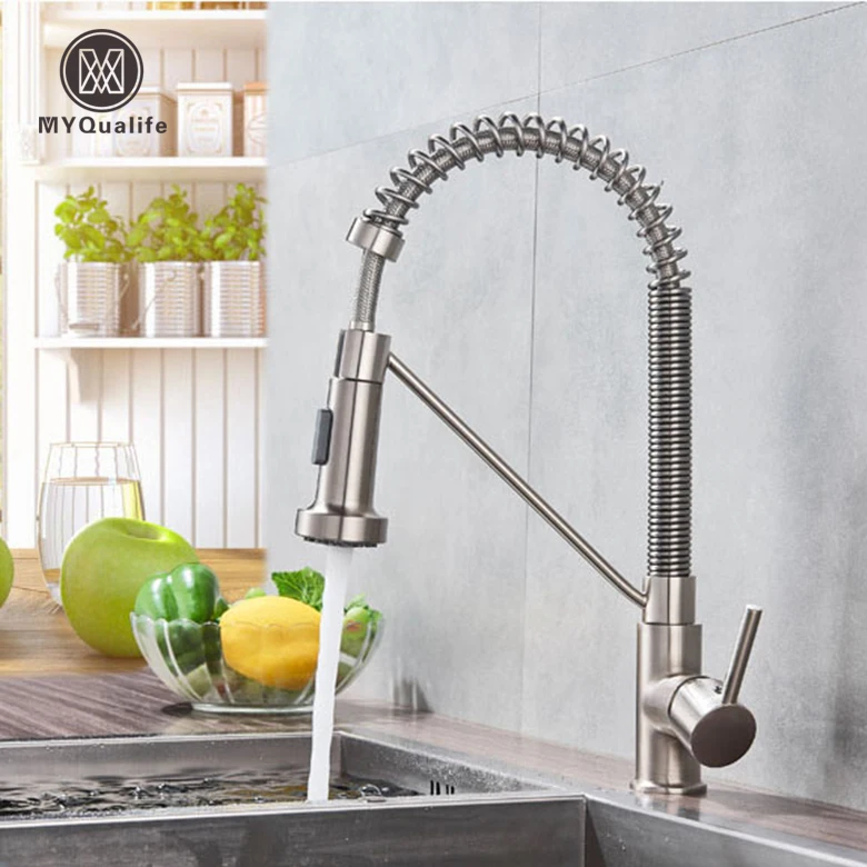 Single Handle Commercial Kitchen Faucet With Dual Function Pull