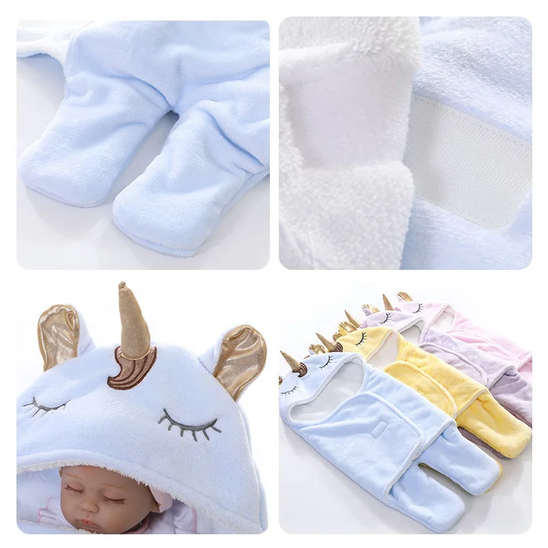 IMBABY/зимний спальный мешок с капюшоном и единорогом для малышей, фланелевый Теплый Пеленальный мешок для мальчиков и девочек, мягкий толстый спальный мешок для новорожденных
