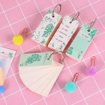 

Kawaii Mini Green leaf Memo pad Sticky Notes Cute Ring Buckle blank word book Notepad Post school supplies