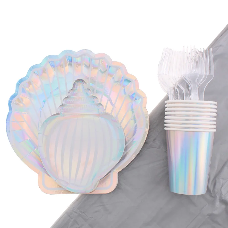 Shell Paper Plate Party Cutlery 41 Pieces of Disposable set Birthday Decoration Kids Wedding | Дом и сад