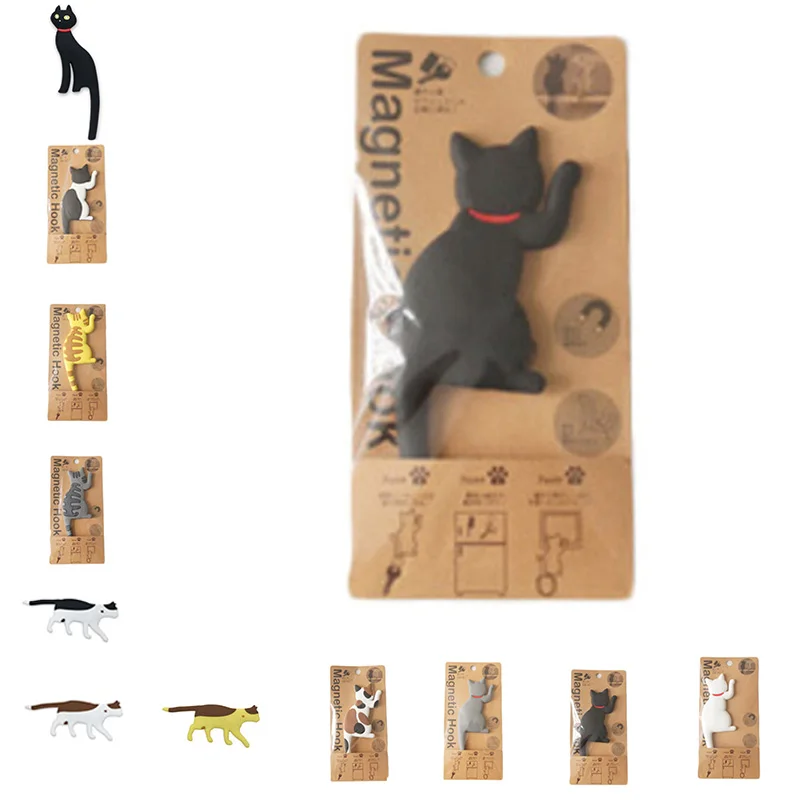 Fridge Magnet Hook Cat Wall Mount Key Holder Cartoon Magnetic Sticker Hooks Gift
