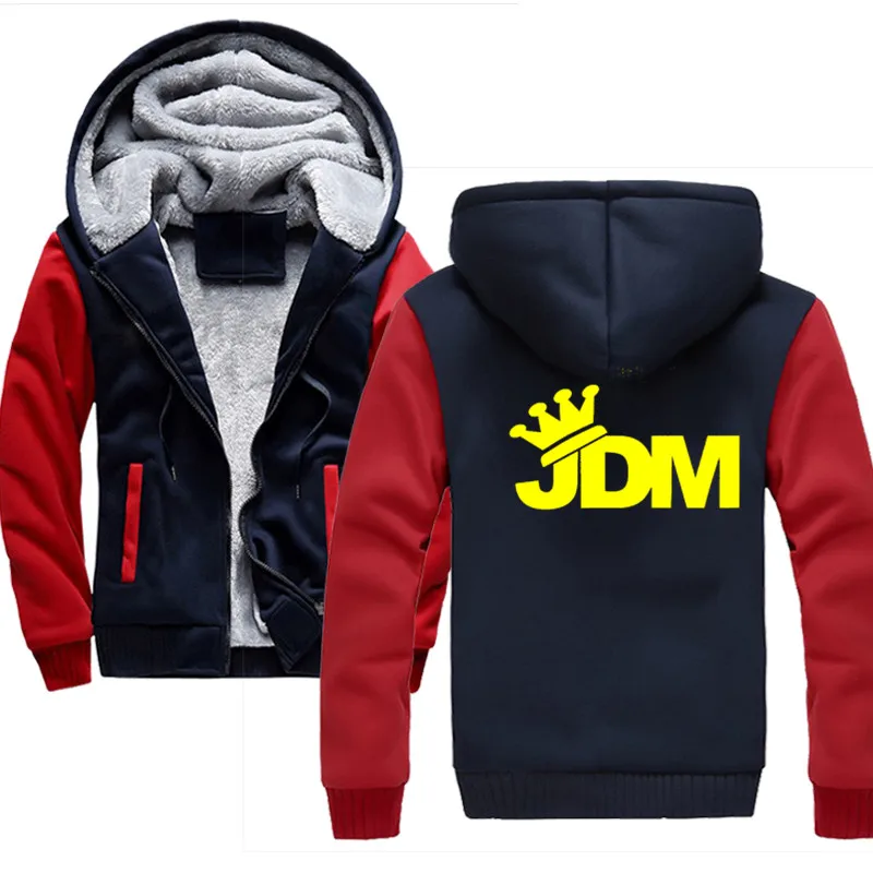 JDM толстовки мужские, толстовки мужские/женские толстовки с капюшоном с принтом шляпы флисовые утепленные осенне-зимние мужские теплые пальто брендовая одежда - Цвет: Red blue