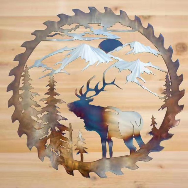 Bed/living Room Metal Wall Stickers Art Cut Elk Saw Blade Deer Forest Tree Sculpture Indoor Outdoor Decor Unique Gift Decora