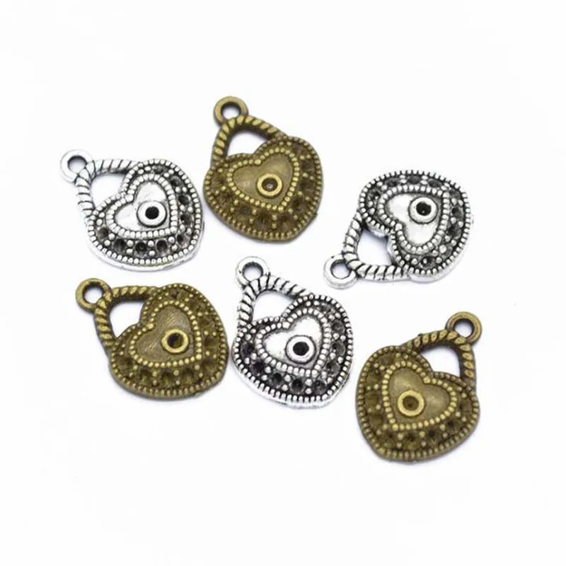 

50pcs/lot 19x14mm Zinc Alloy Antique Silver/Antique Bronze Heart Bag Charms Pendants For Jewelry Making