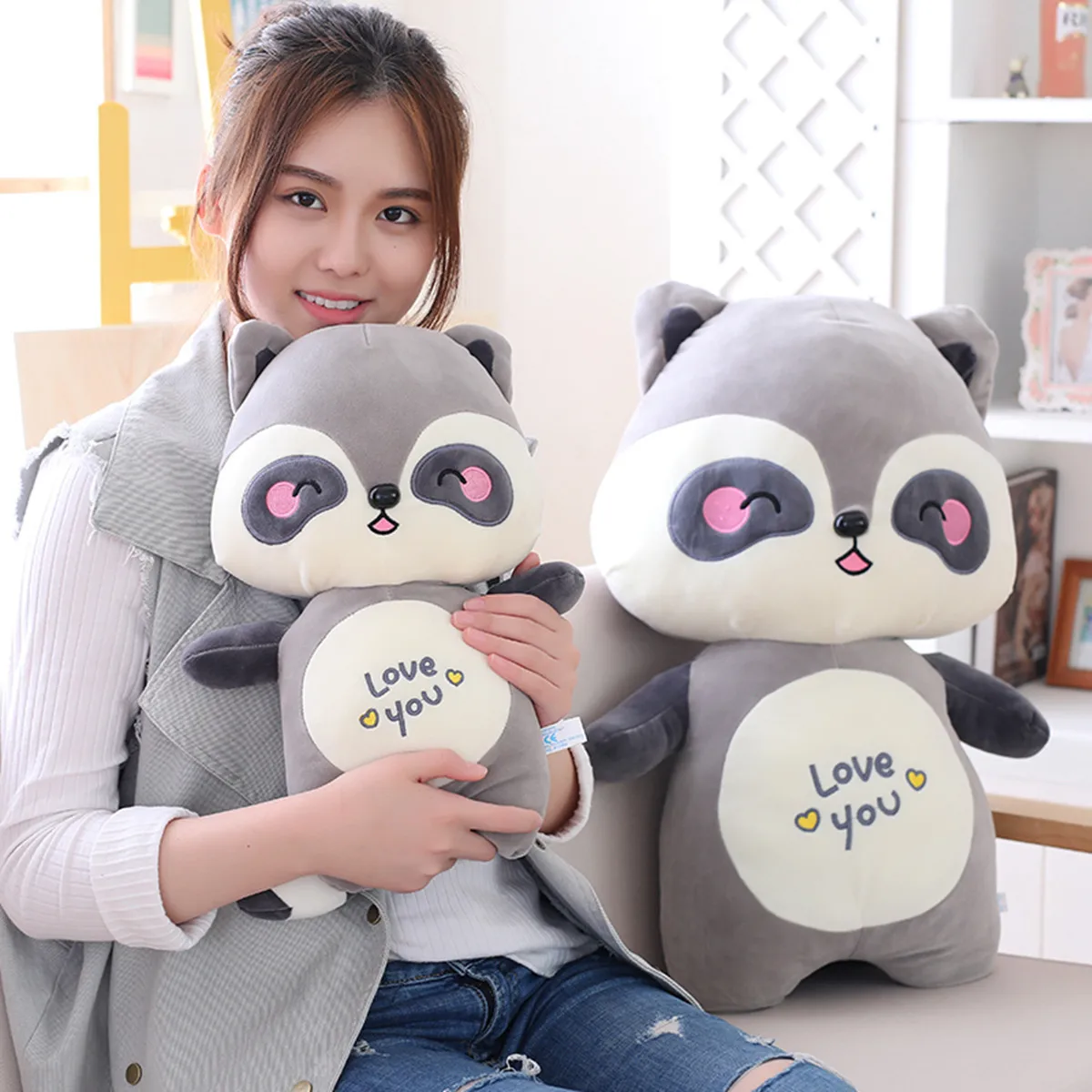 

Down Cotton Raccoon Doll Plush Toys Software Big Tail Small Raccoon Pillow Leaning Bear Children