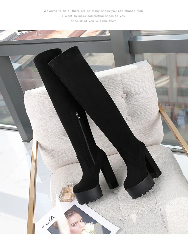 Модные ботфорты в европейском и американском стиле г. Новые женские высокие сапоги на очень высоком каблуке 15 см пикантные высокие сапоги
