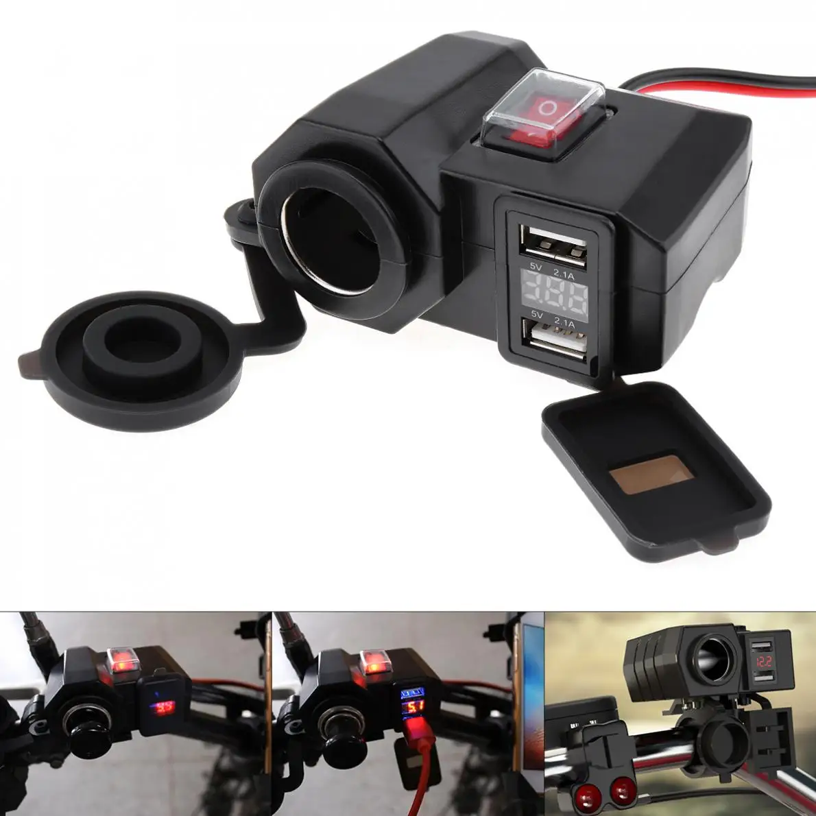3 in 1 Motorcycle USB Charger Cigarette Lighter Digital Display Voltmeter Motorbike Mobile Phone Waterproof Quick Charge | Автомобили и