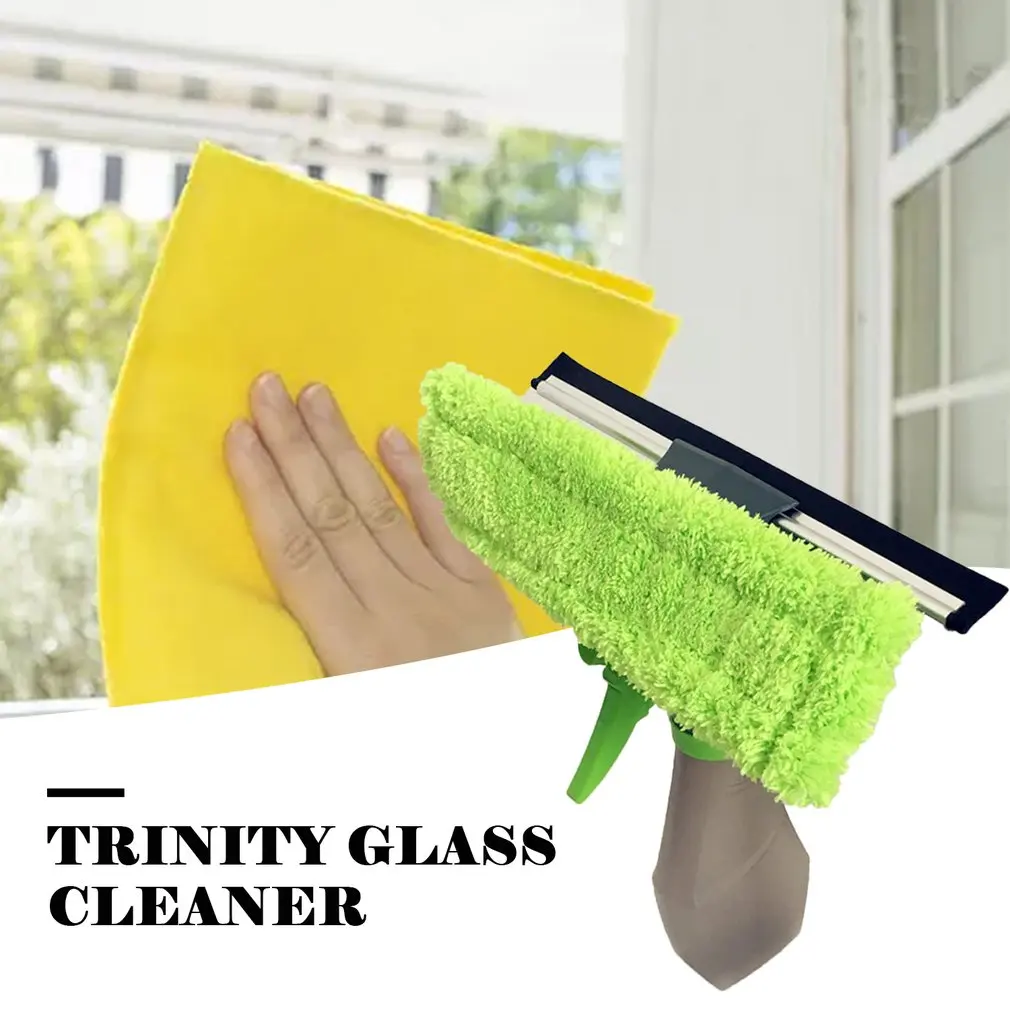 3-In-1 Window Cleaner Tool Multipurpose Spray Window Glass Wiper Brush Scraper Squeegee Home Cleaning Tool
