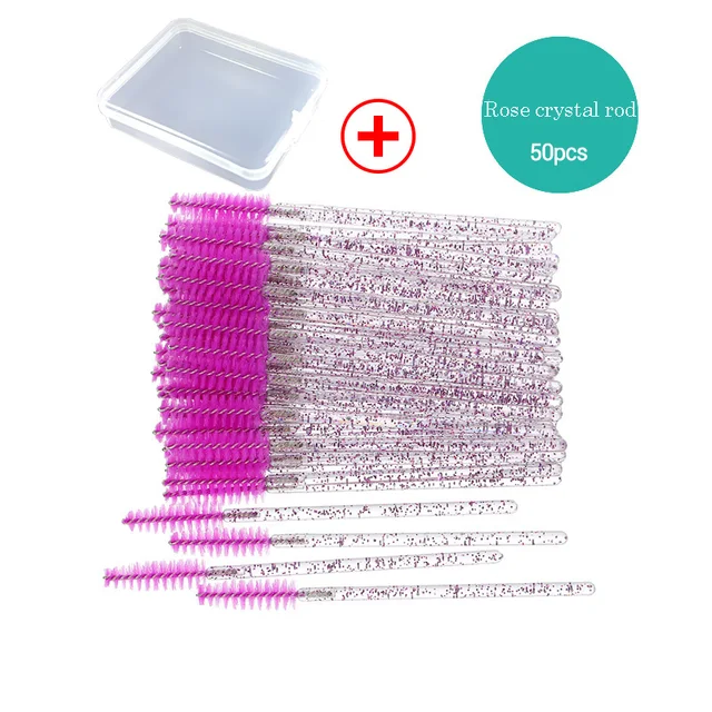50/100pcs Disposable Eyelash Brush Mascara Wands Crystal Eyebrow Makeup Brush Eyelash Extension Tool Optional Storage Box AddBox 50pcs CPurple