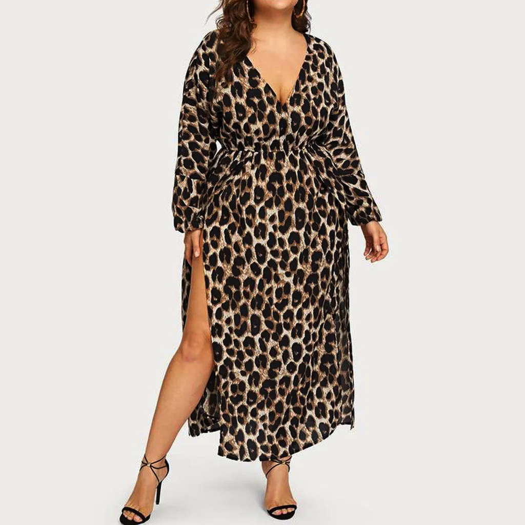 Plus Size 5xl Summer Party Dress 2019 Sexy Black Leopard Maxi Dress Women Vintage Dresses Woman Party Night Elegant V Neck Dress