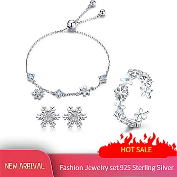 

2019 Fashion Winter Collection Gifts Snowflake Bracelets & Rings Jewelry Sets 925 Sterling Silver Diy Valentine's Day For Women