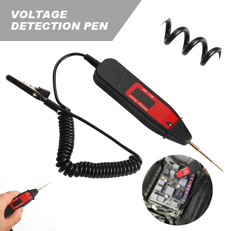 

Car Digital LCD Electric Voltage Test Pen Professional Automotive Tester Pencil With LED Light Detector Dc 5v-36v 3m Spring