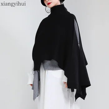 

Loose Batwing Sleeve Turtleneck Knitted Pullover Casual Black Grey Sweaters Women 2020 Autumn Winter Long Sleeve Jumpers