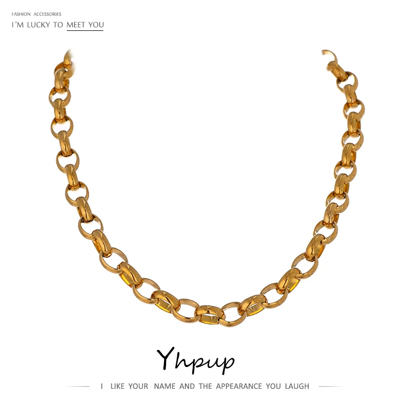 Stainless Steel Chain Necklace Statement Texture Metal Gold Color Hyperbole Collar Fashion Charm Jewelry